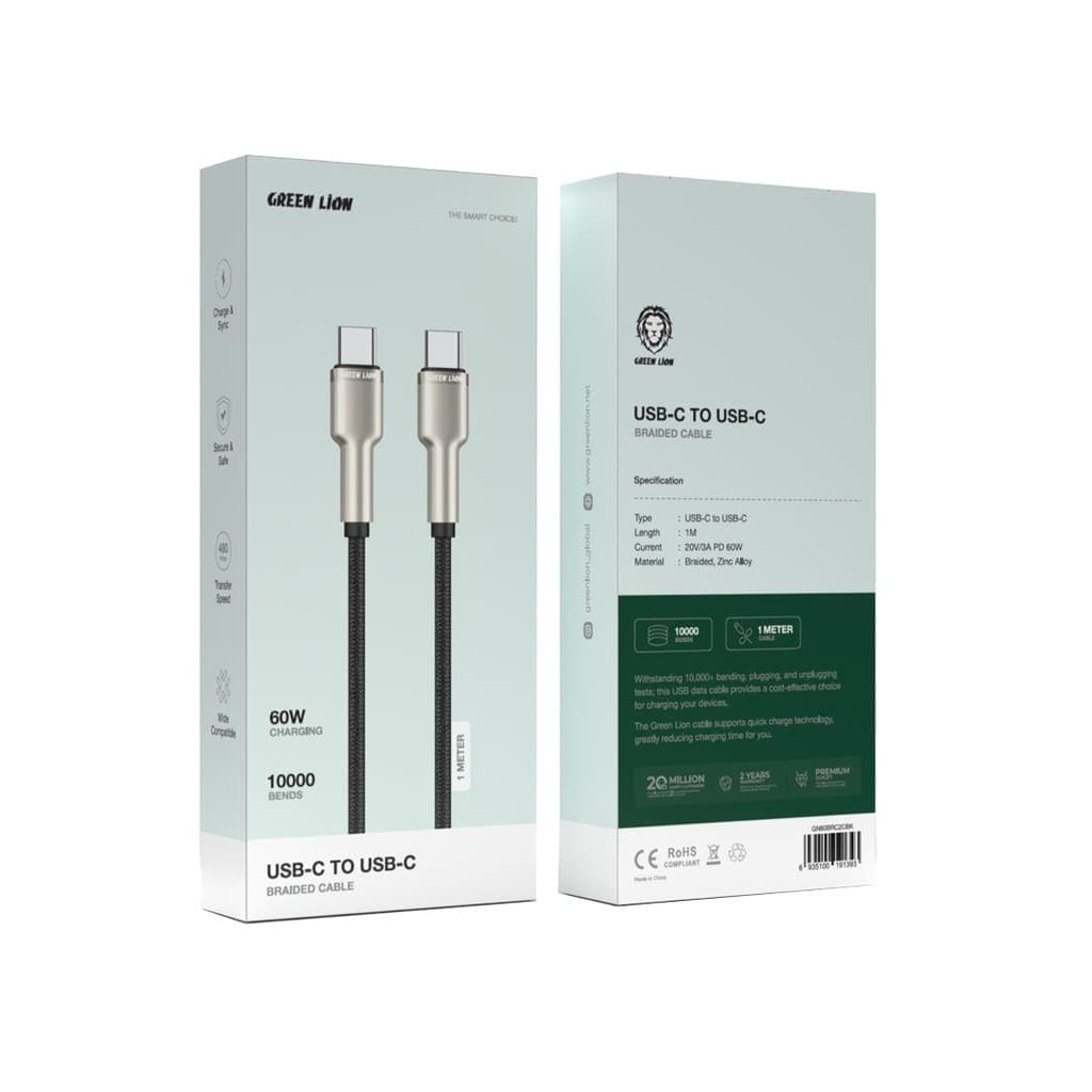 Green Lion USB-C to USB-C Braided Zinc Alloy Cable