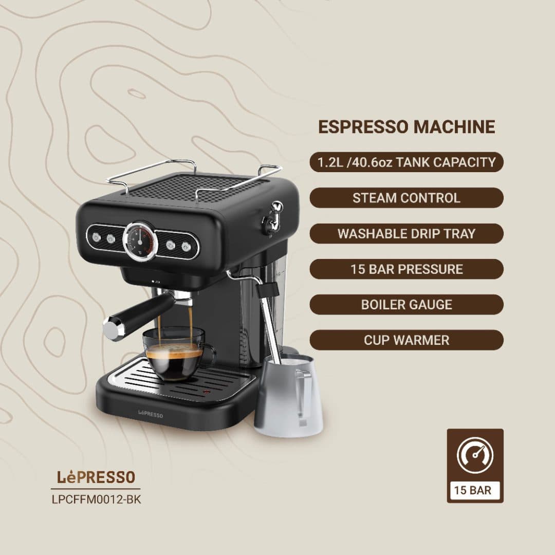 LePresso Retro Espresso Machine Boiler Gauge And Milk Steamer