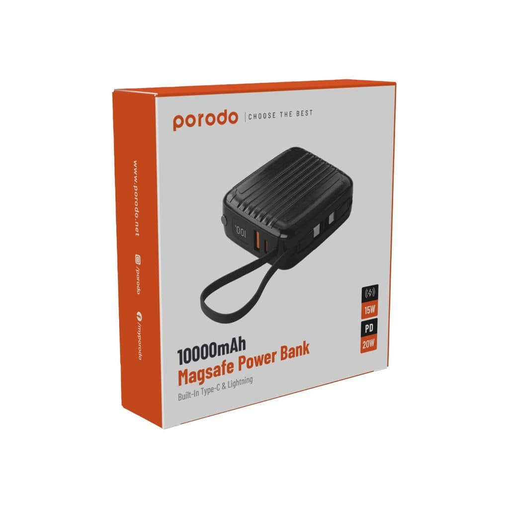Porodo 10000mAh Magsafe Power Bank Built-In Type-C & Lightning