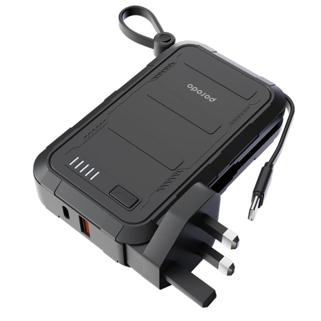 Porodo 10000mAh WALL CHARGER POWER BANK Type-C USB A with Type-C 20W & Lightning 10W Cable UK plug