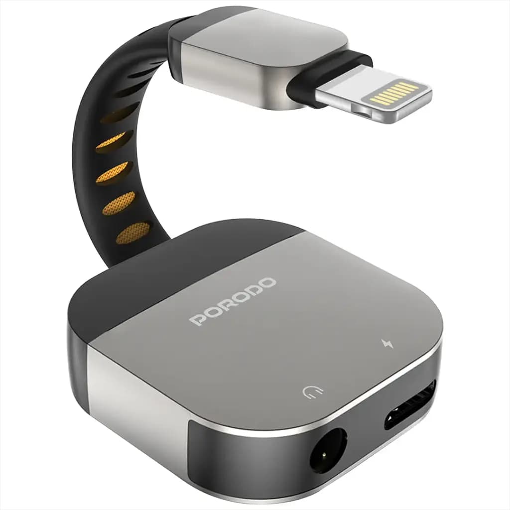 Porodo 2-In-1 Lightning to 3.5mm Aux Audio + Charging Adapter