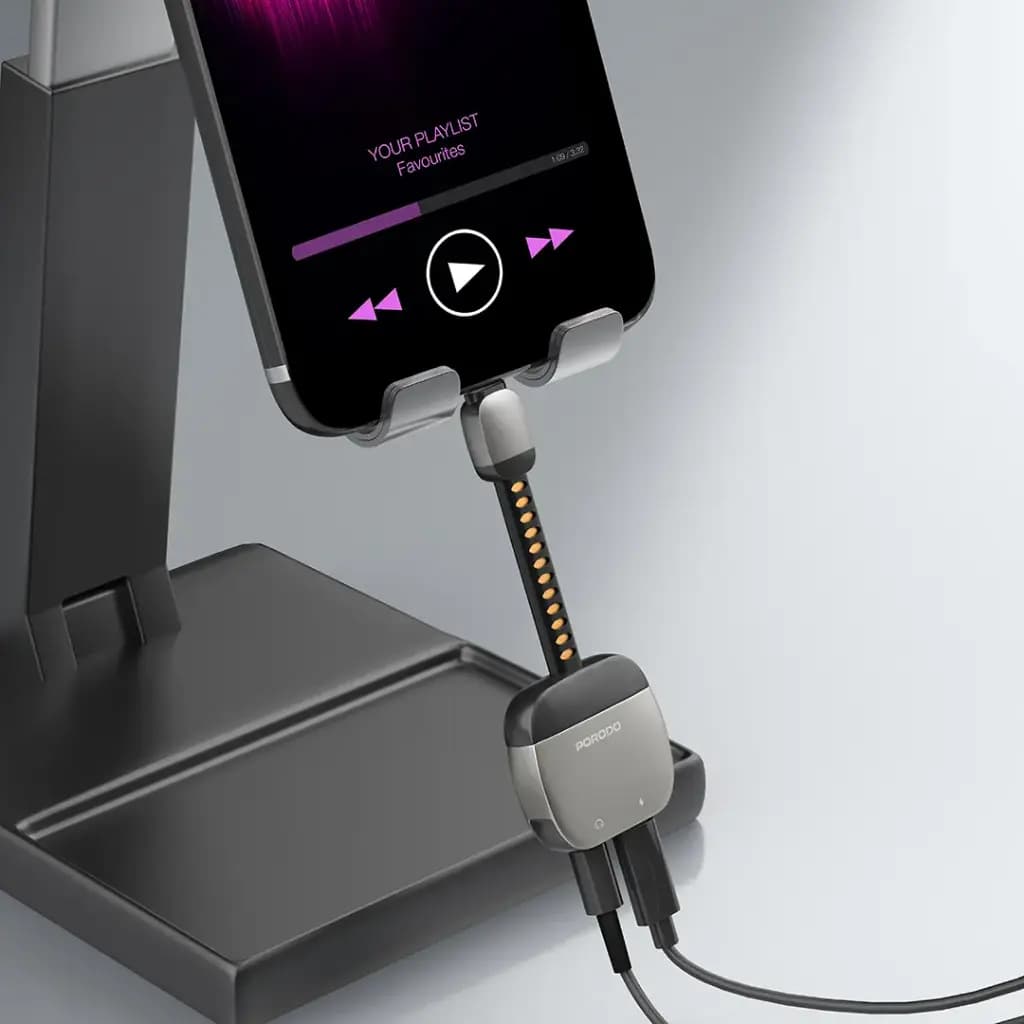 Porodo 2-In-1 Lightning to 3.5mm Aux Audio + Charging Adapter