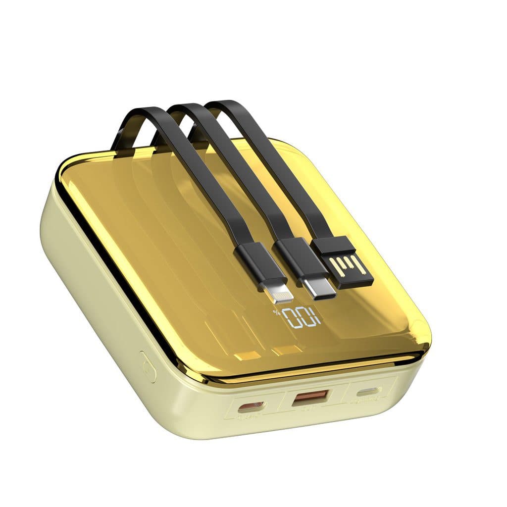 Porodo 20000mAh Mirror Power Bank Built-In Charge & Re-Charge Cables