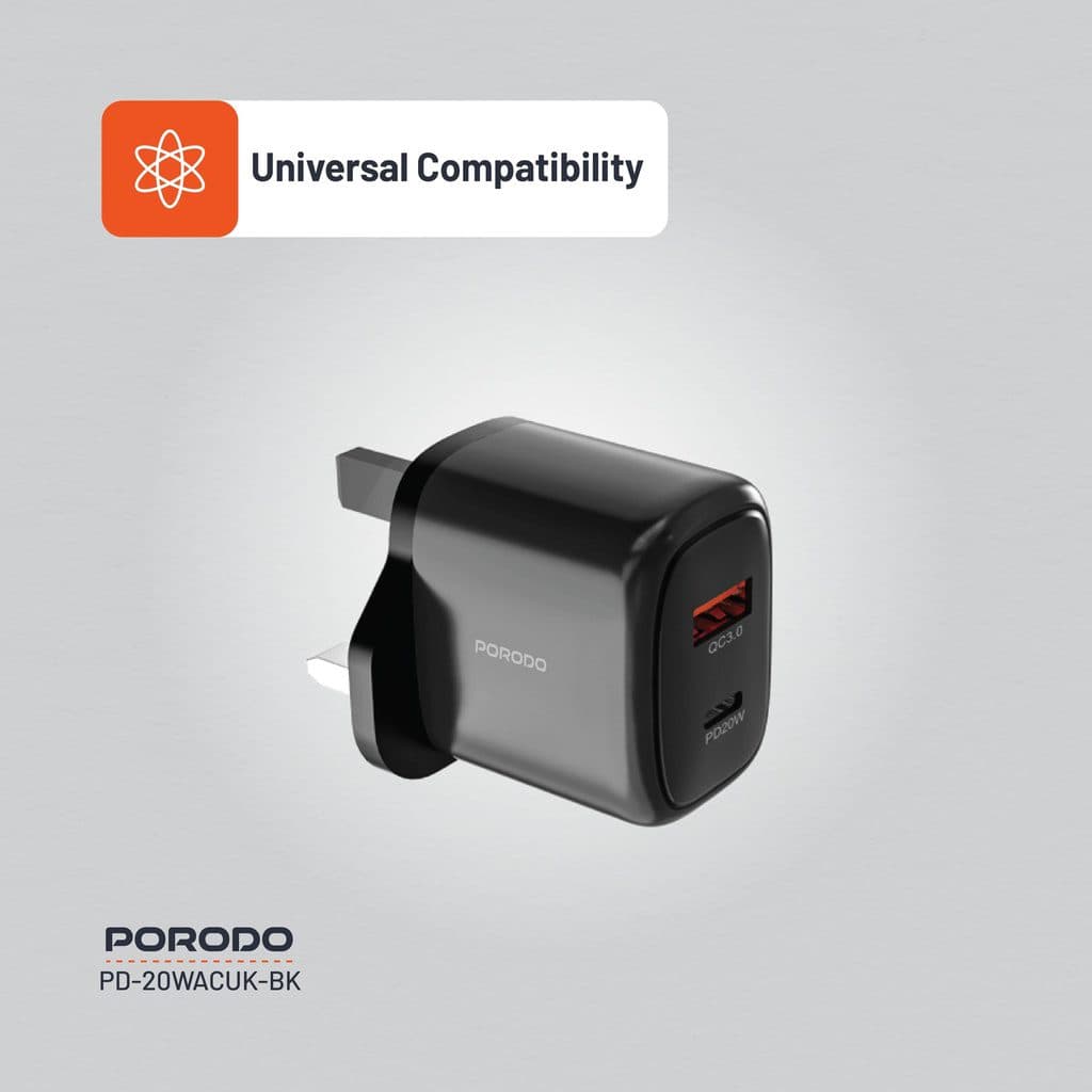 Porodo 20W+QC USB A+C Charger UK