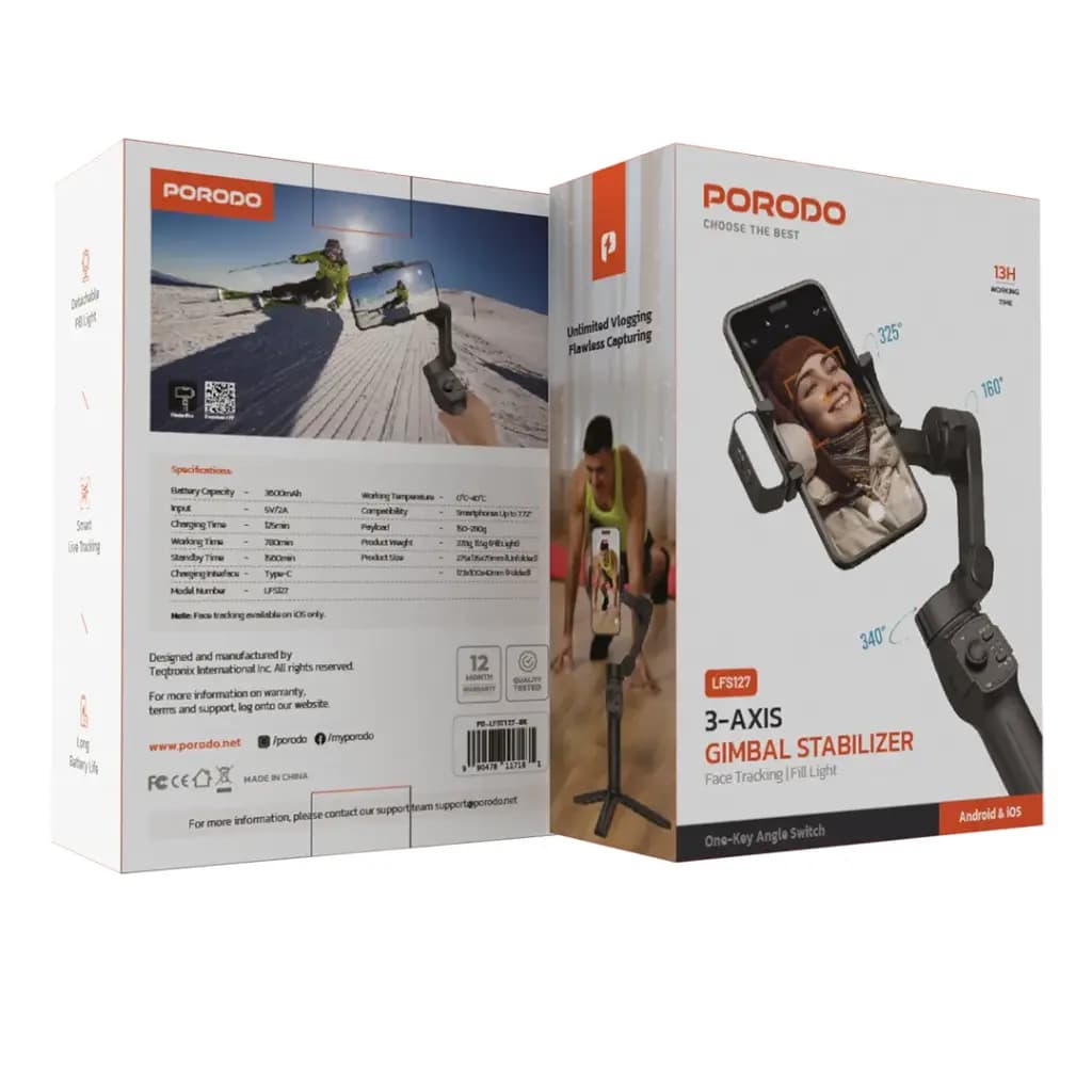 Porodo 3-Axis Gimbal Stabilizer Magnetic Fill Light