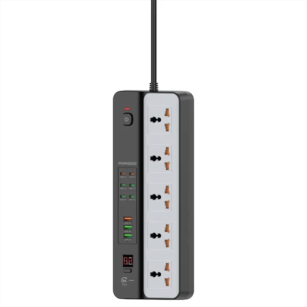 Porodo 3000W 5AC Universal Power Strip with 9 USB Ports