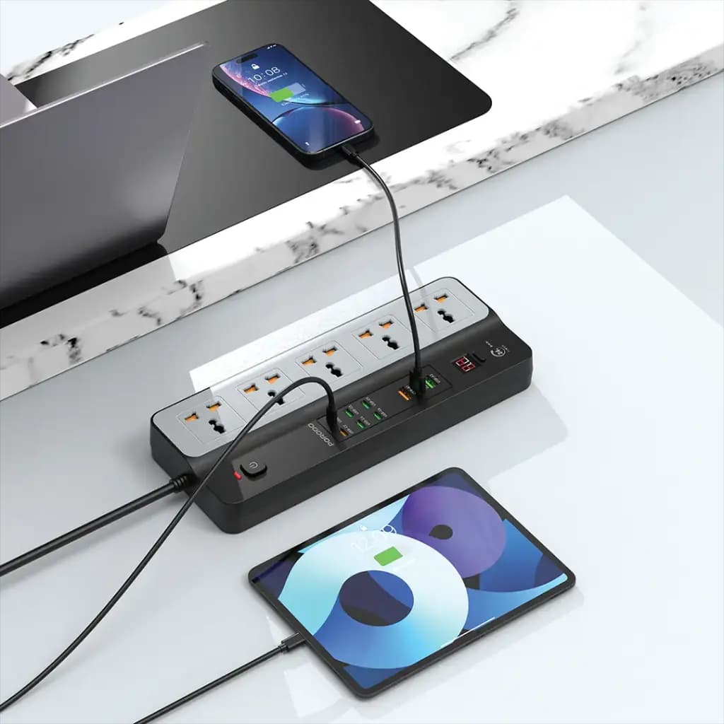 Porodo 3000W 5AC Universal Power Strip with 9 USB Ports