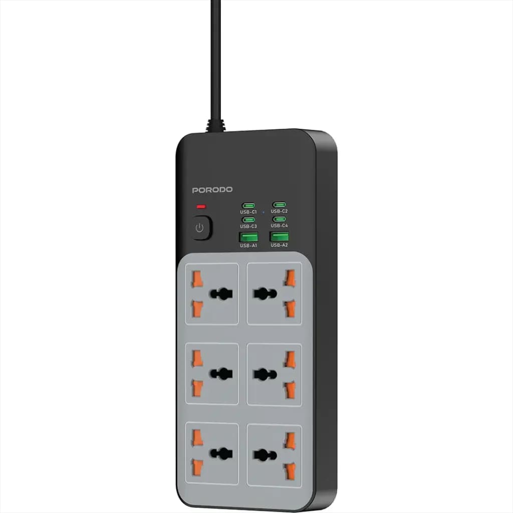 Porodo 3000W 6AC Universal Power Strip with 6 USB Ports