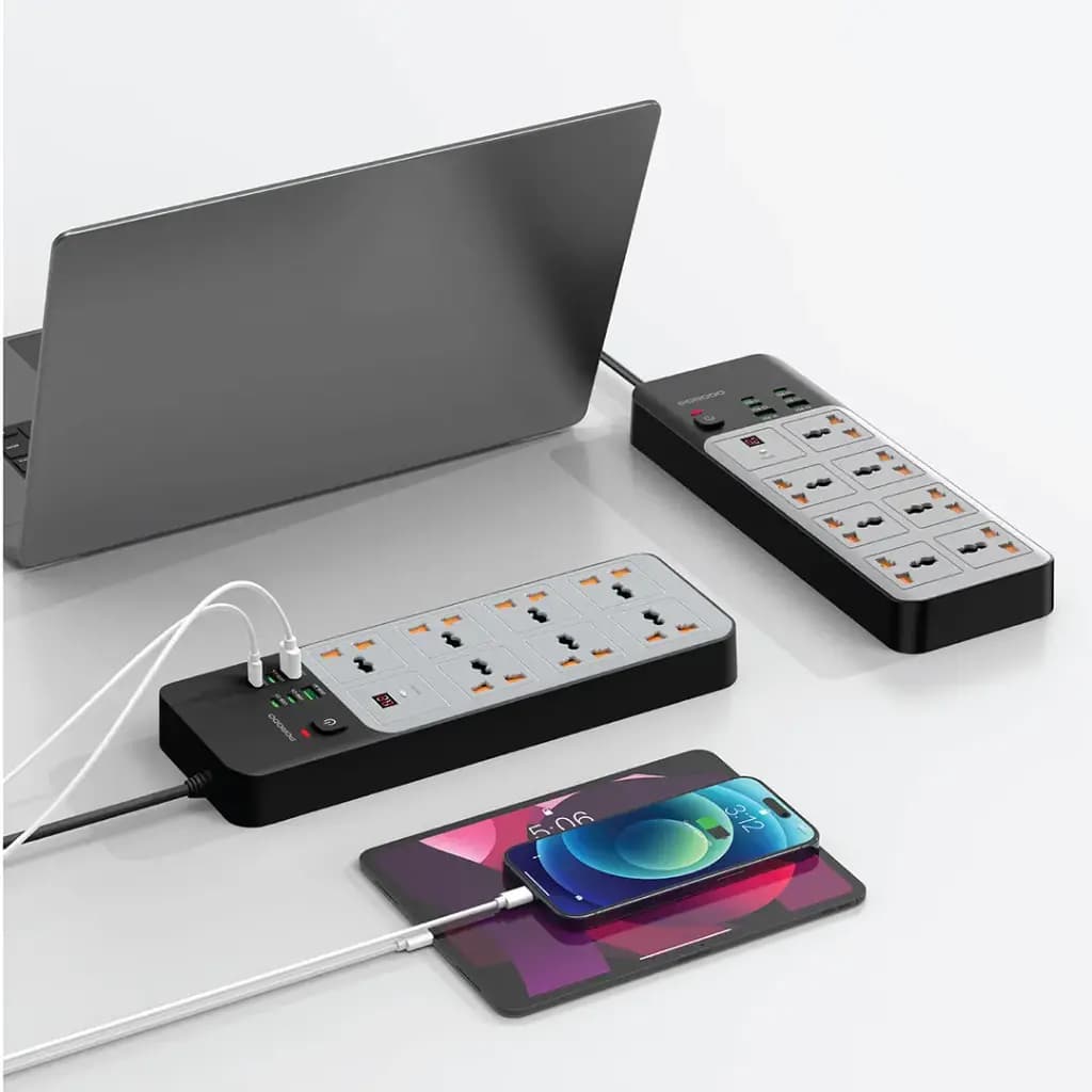 Porodo 3000W 7AC Universal Power Strip with 6 USB Ports