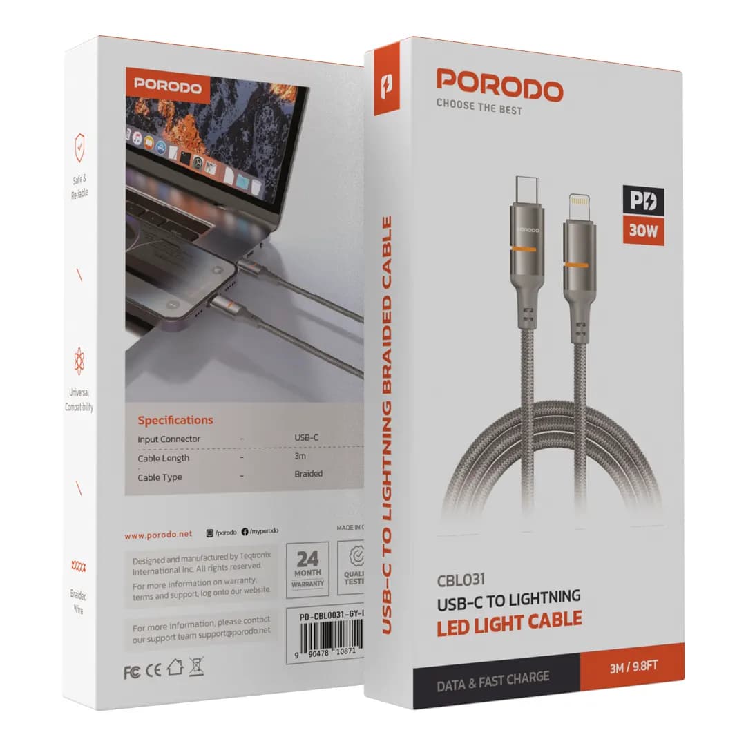 Porodo 30W Type-C to Lightning Braided Cable