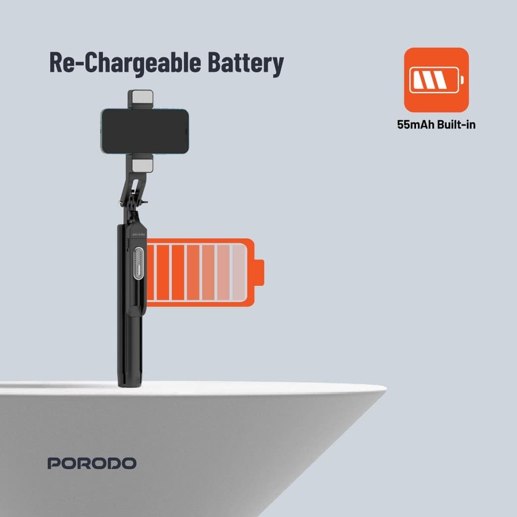 Porodo 360° Tilt Handle Media Pod Folding Quad Base