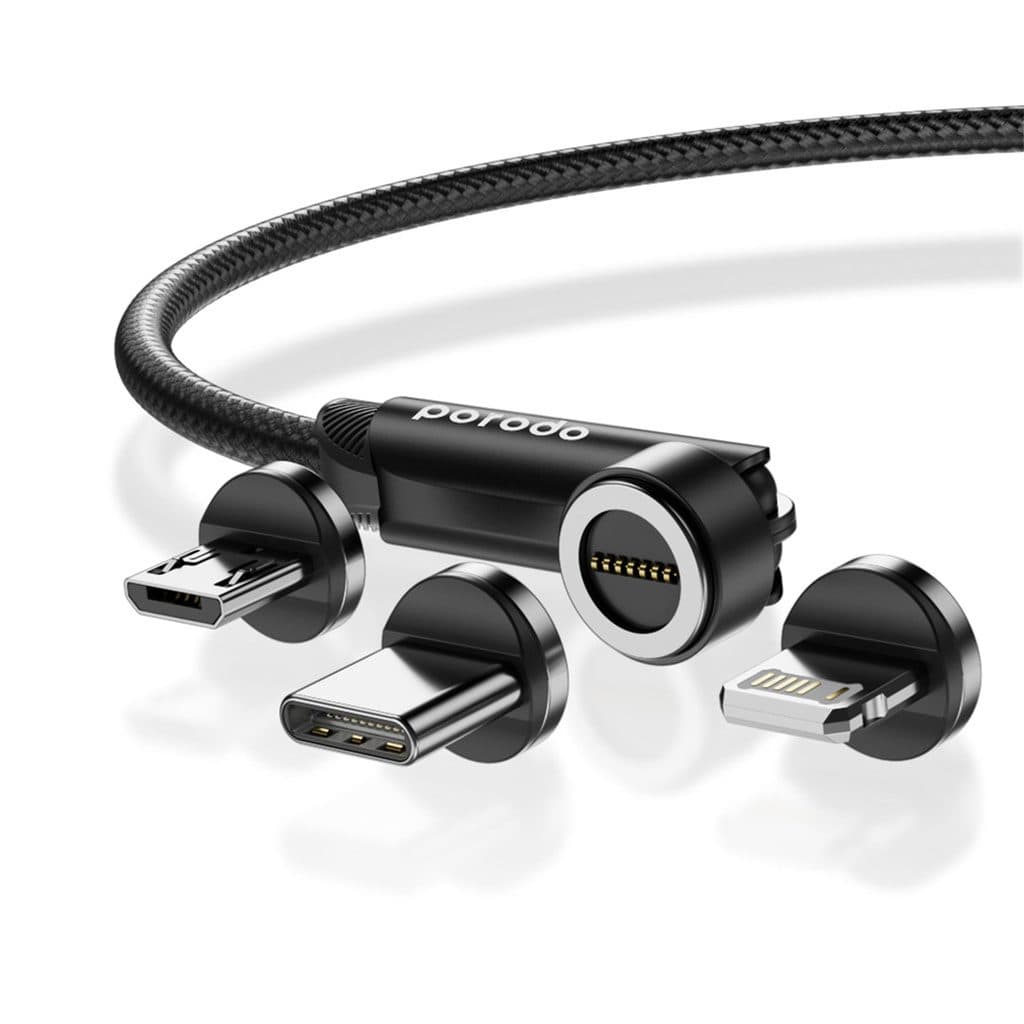 Porodo 3in1 Rotating Connector Braided Magnetic Cable (Lightning/Type-C/Micro USB) 1m