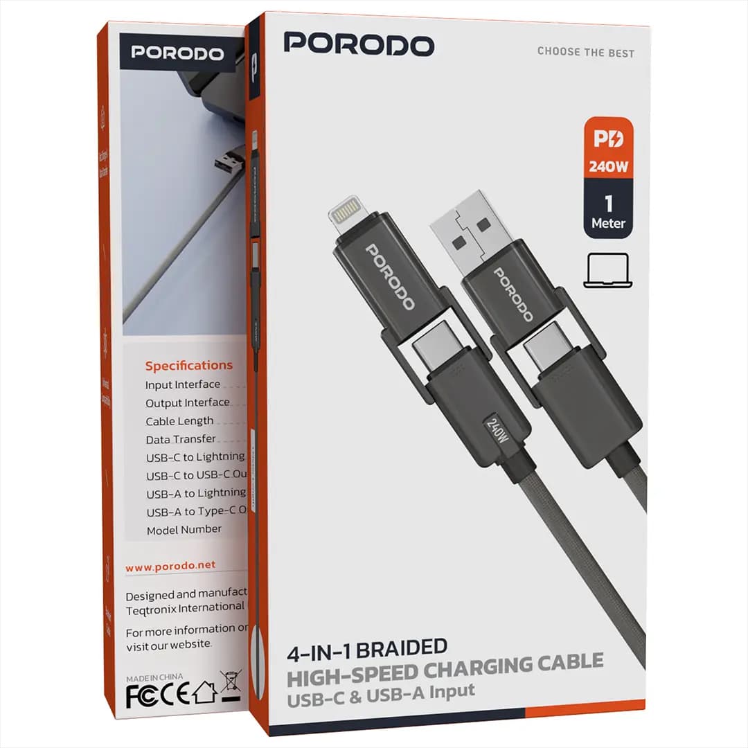 Porodo 4-In-1 Braided High-Speed Charging Cable