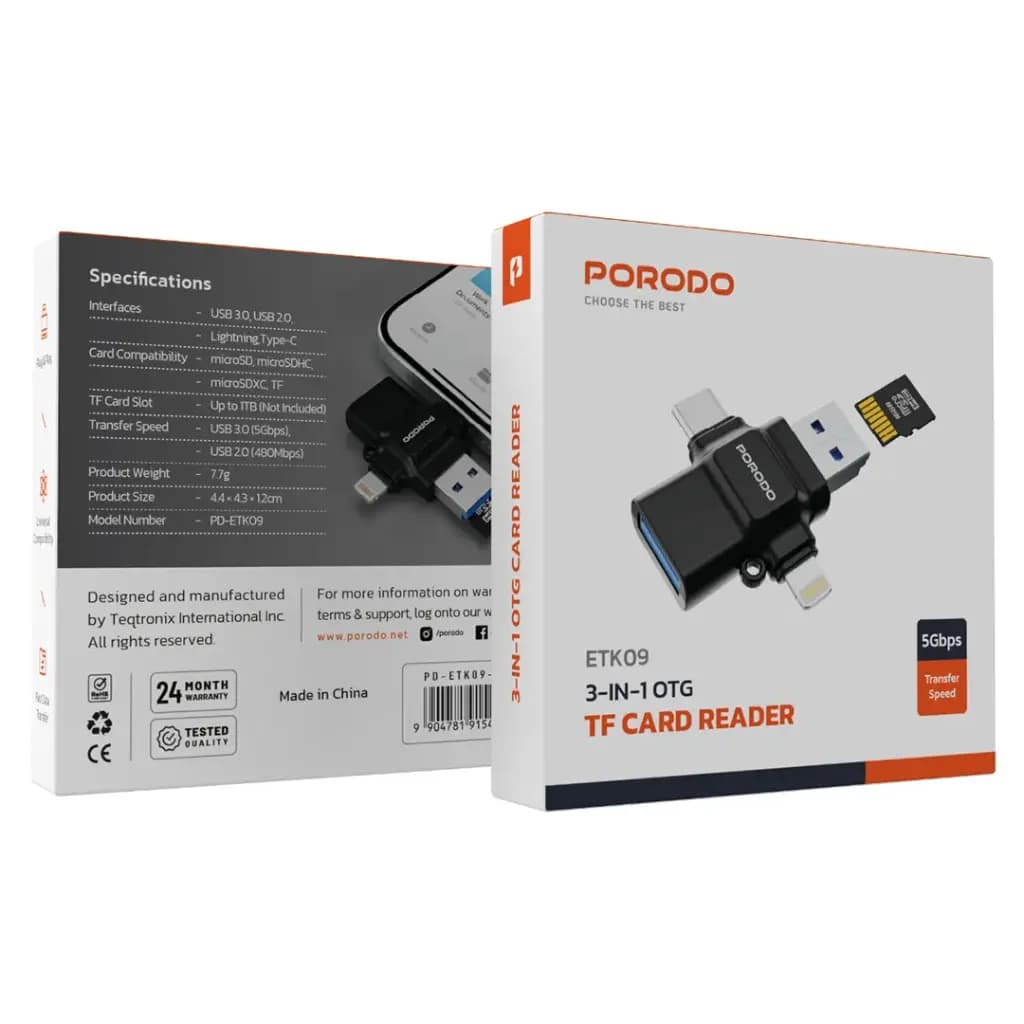 Porodo 4-in-1 OTG Adapter with TF Card Reader