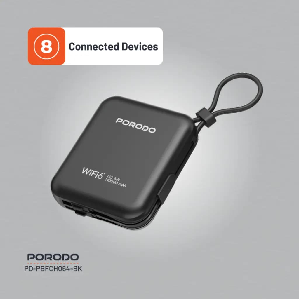 Porodo 4G LTE | WIFI 6 Pocket Router 10000mAh Power Bank