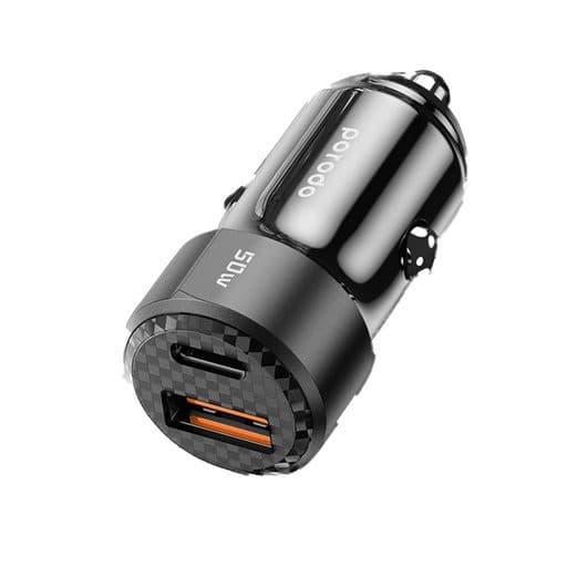 Porodo 50W Dual Port Car Charger Braided Cable Included Type-C to Type-C