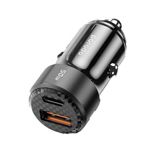 Porodo 50W Dual Port Car Charger Braided Cable Included Type-C to Type-C