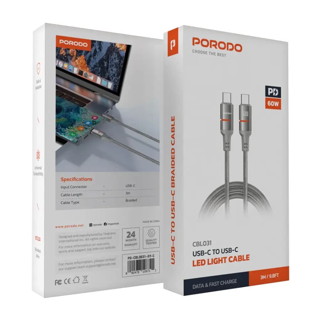 Porodo 60W Type-C to Type-C Braided Cable