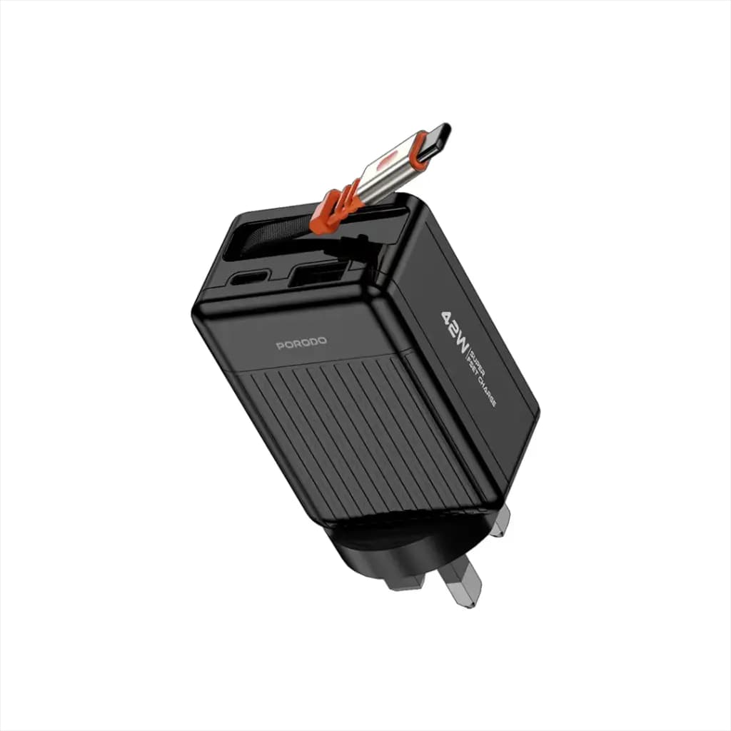 Porodo 75cm Retractable Type-C Super Quick GaN Charger