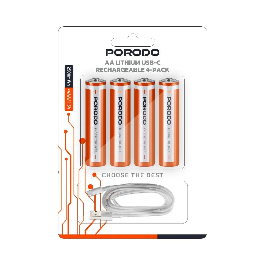 PORODO AA Lithium USB-C Rechargeable Batteries 4-Pack