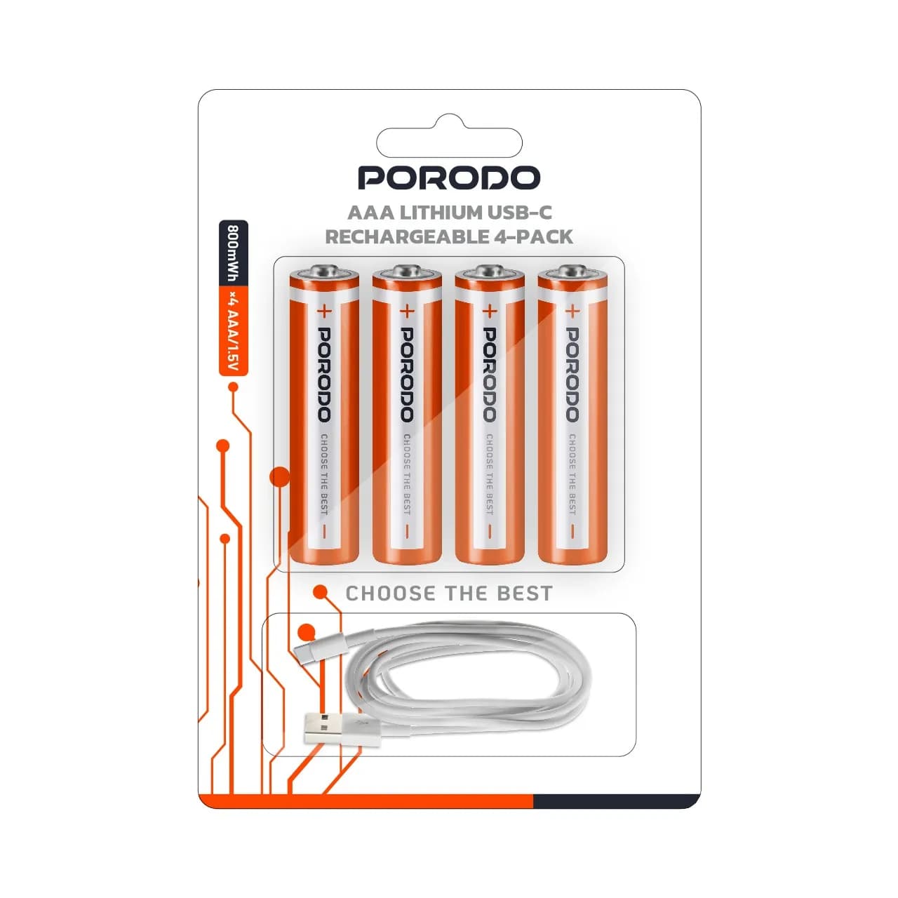 PORODO AAA Lithium USB-C Rechargeable Batteries 4-Pack