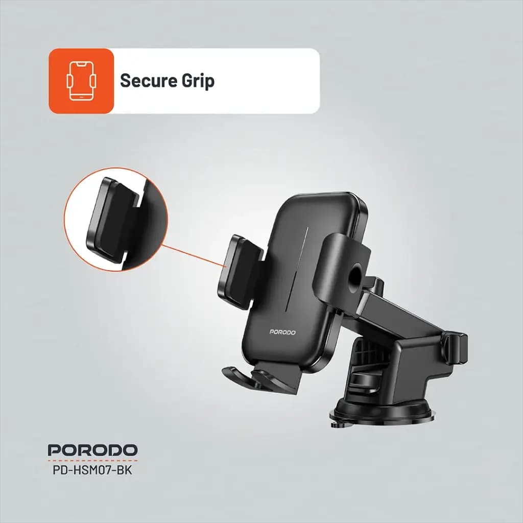 Porodo Adjustable Clamps Dash & Windshield Mount