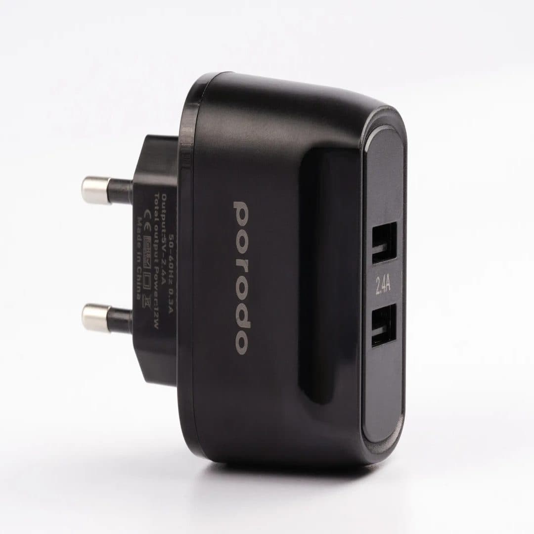 Porodo Blue 2Pin Dual Port WallCharger 2.4A/12W EU