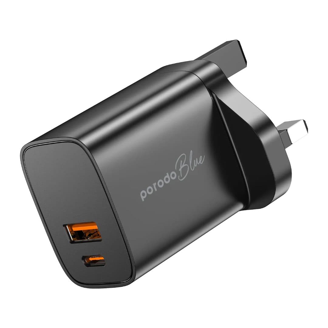 Porodo Blue Dual Port Wall Charger USB-A Quick Charge 3.0