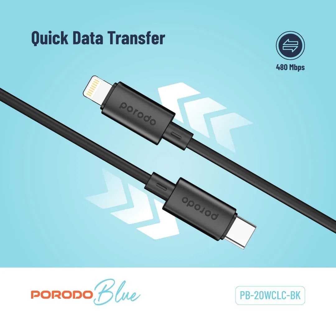Porodo Blue USB-C to Lightning Data Cable