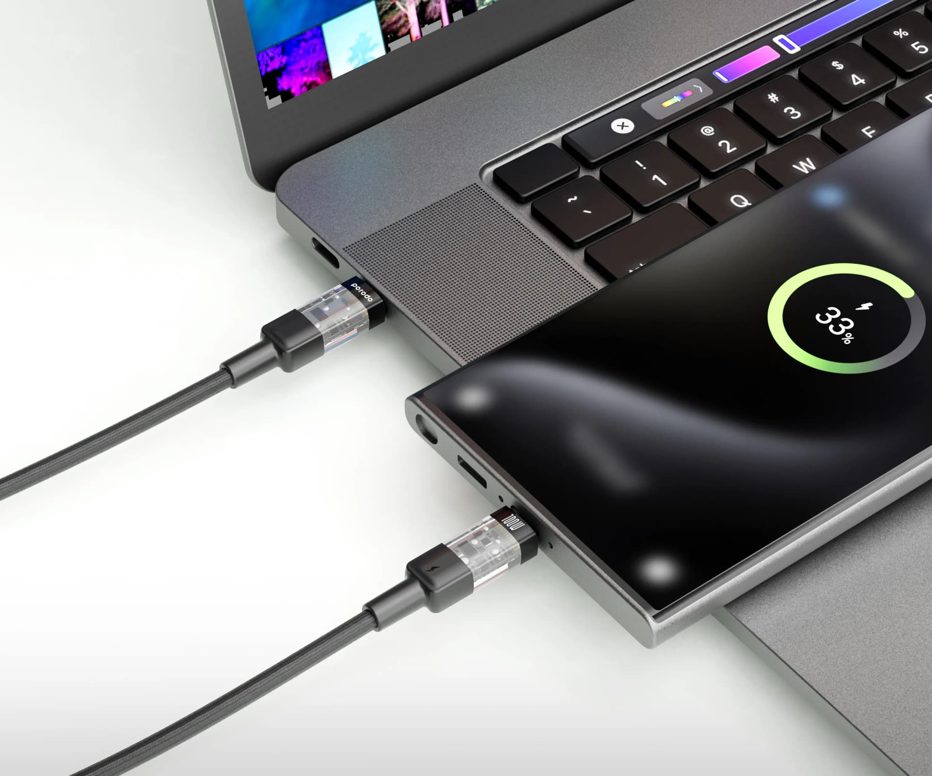 Porodo Braided USB-C to USB-C Cable 1.2m Fast Charge & Data