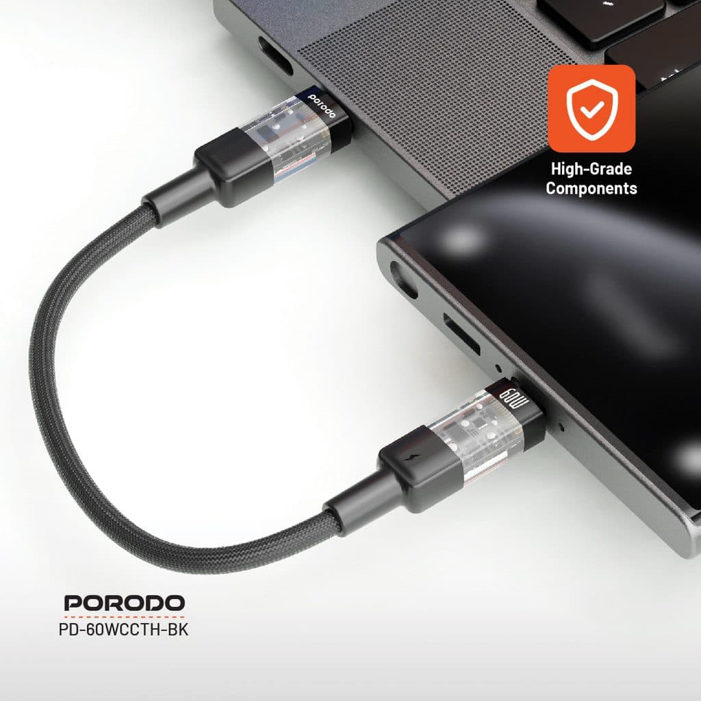 Porodo Braided USB-C to USB-C Cable 35cm Fast Charge & Data