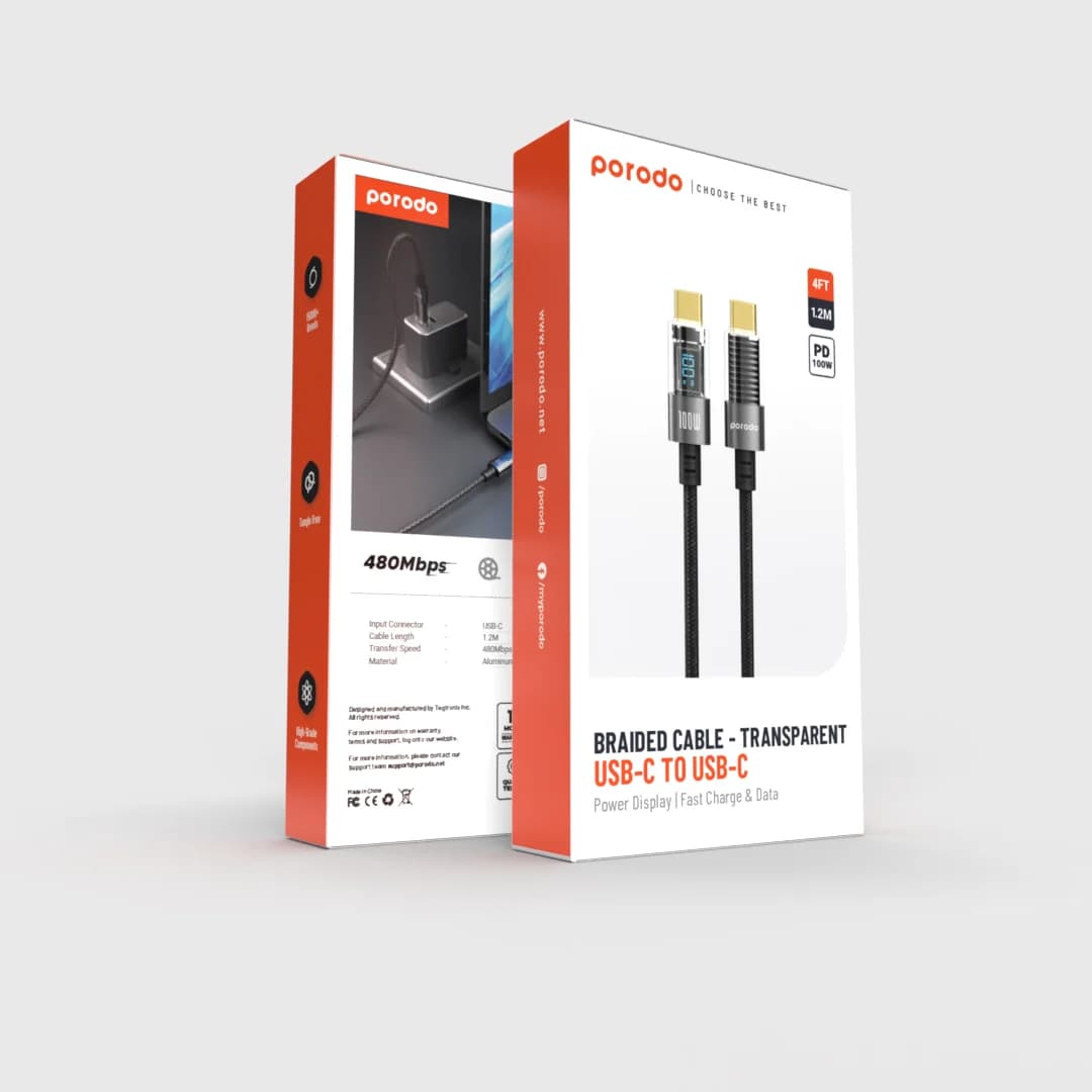 Porodo Braided USB-C to USB-C Cable 4ft