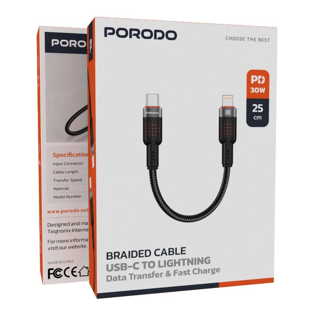 Porodo Braided Cable Type-C to Lightning