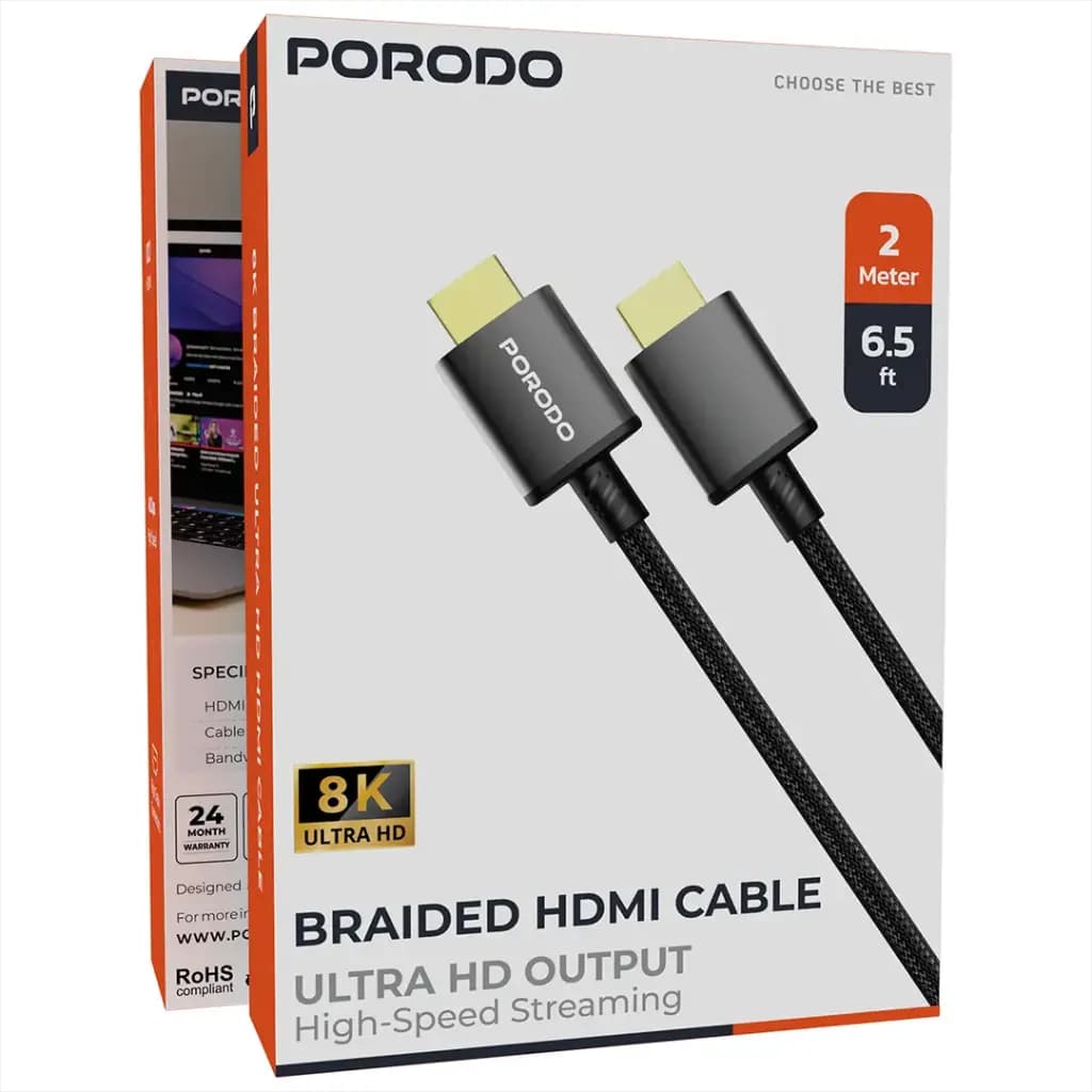 Porodo Braided HDMI Ultra HD Cable(1.8m/6ft)