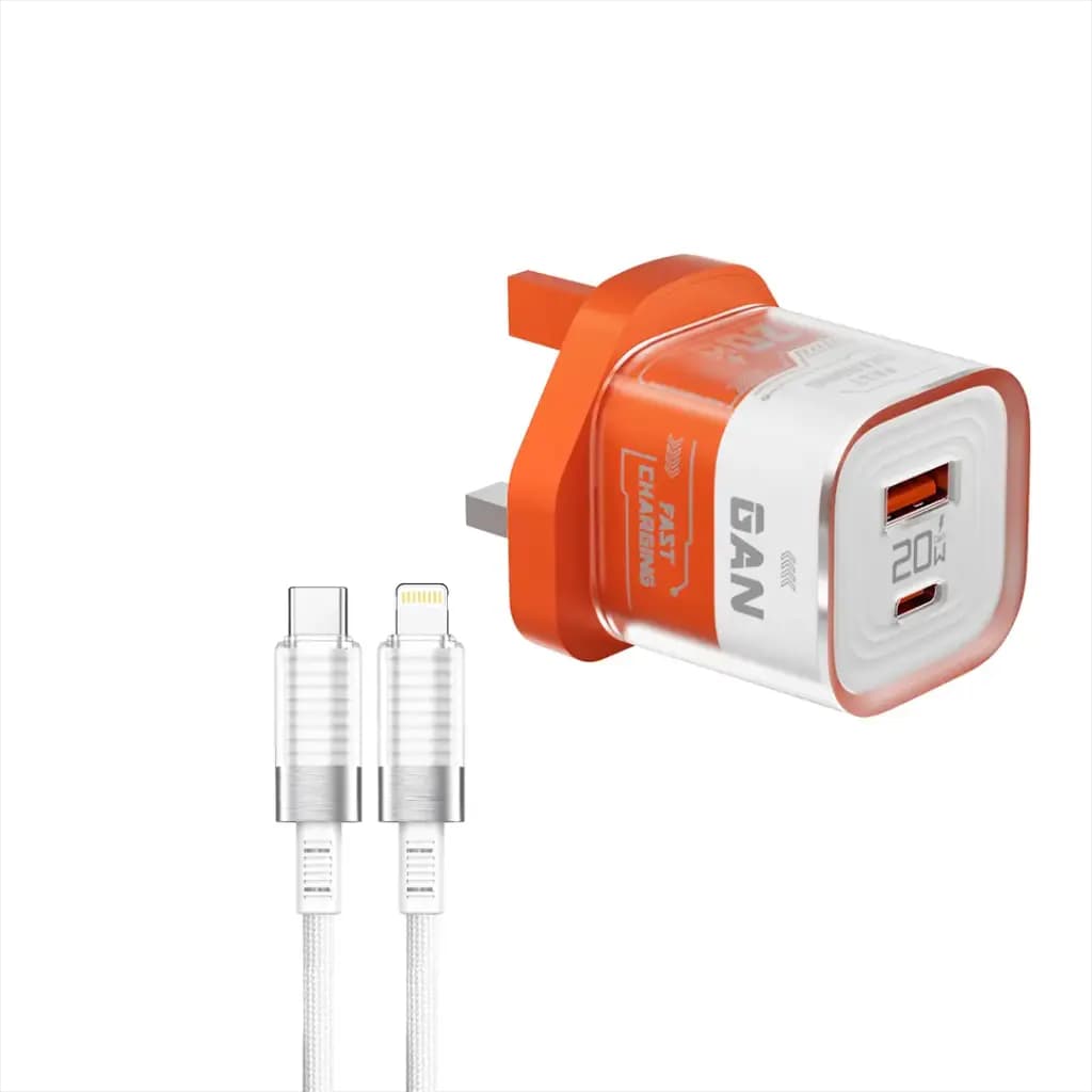 Porodo Crystal Shell GaN Wall Charger 1.2M Lightning Cable Included
