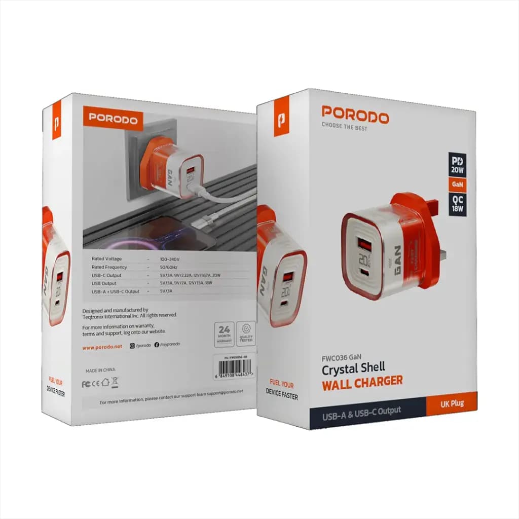 Porodo Crystal Shell GaN Wall Charger