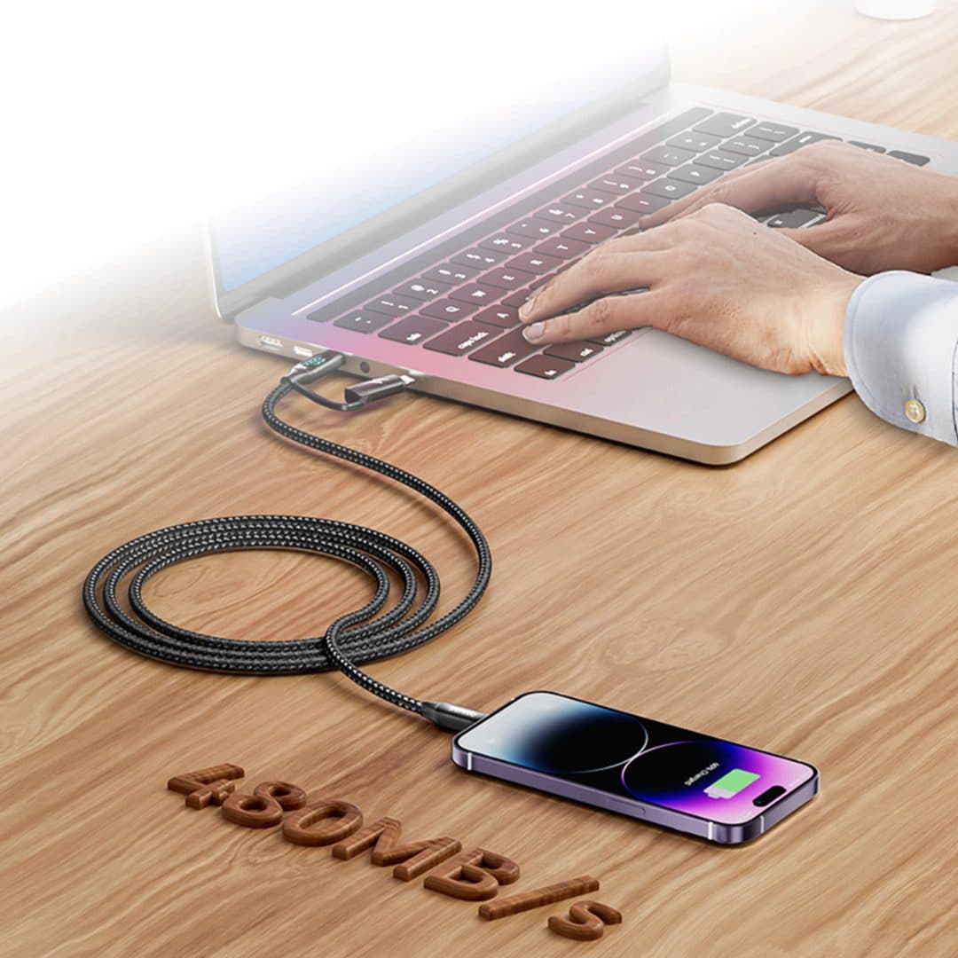 Porodo Dual-Connector Type-C Fast Charging Cable With Power Display 1.2m