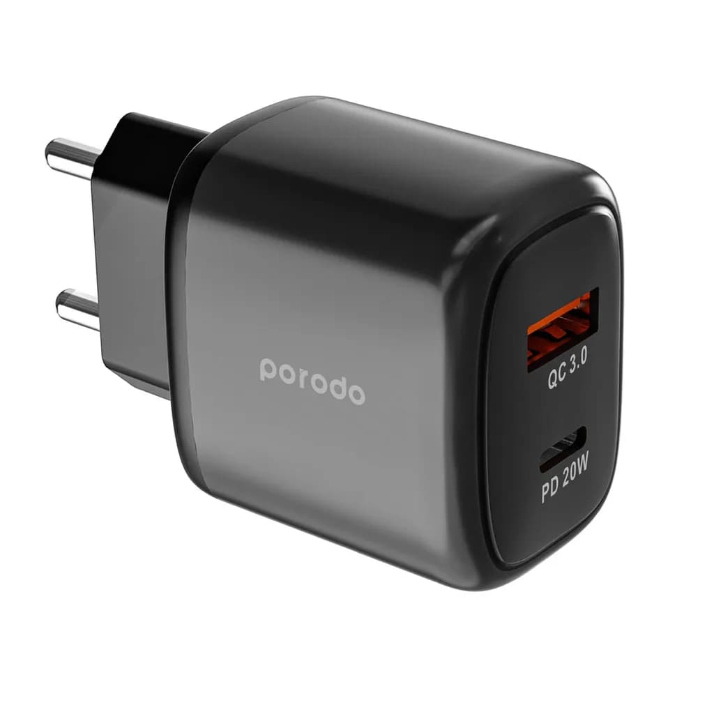 Porodo Dual Output Quick Charger EU USB-C PD And USB-A QC