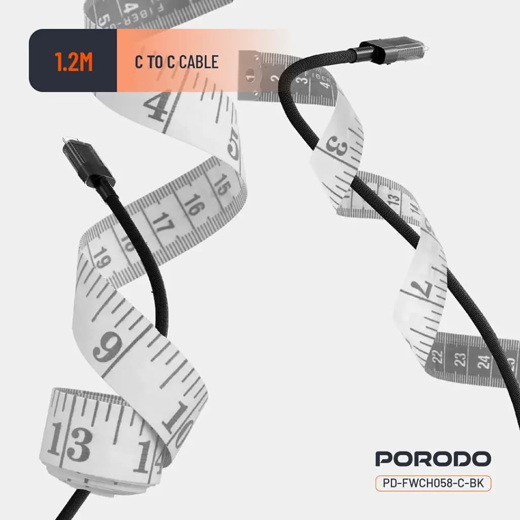 Porodo Dual-Port | Digital Display Quick Charger with C to C Cable