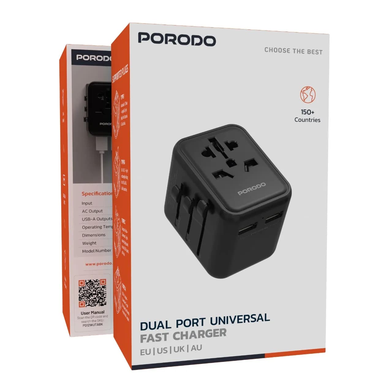 Porodo Dual Port Universal Fast Charger Eu | Us | Uk | Au