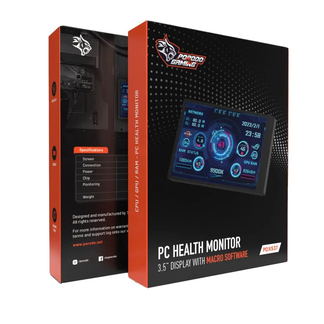 Porodo Gaming PC Health Monitor 3.5" Display With Macro Software