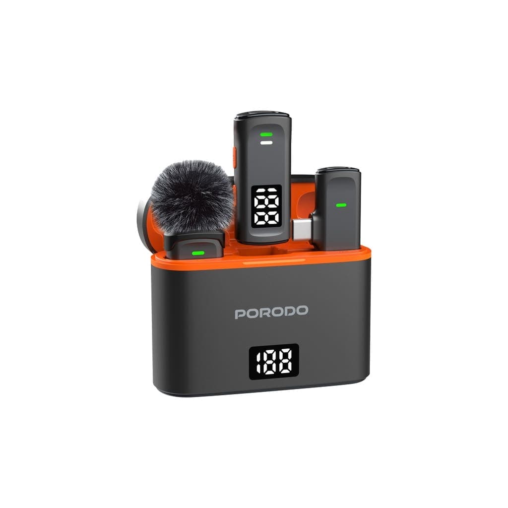 Porodo Lavalier Microphones with Type-C & Lightning Adapter