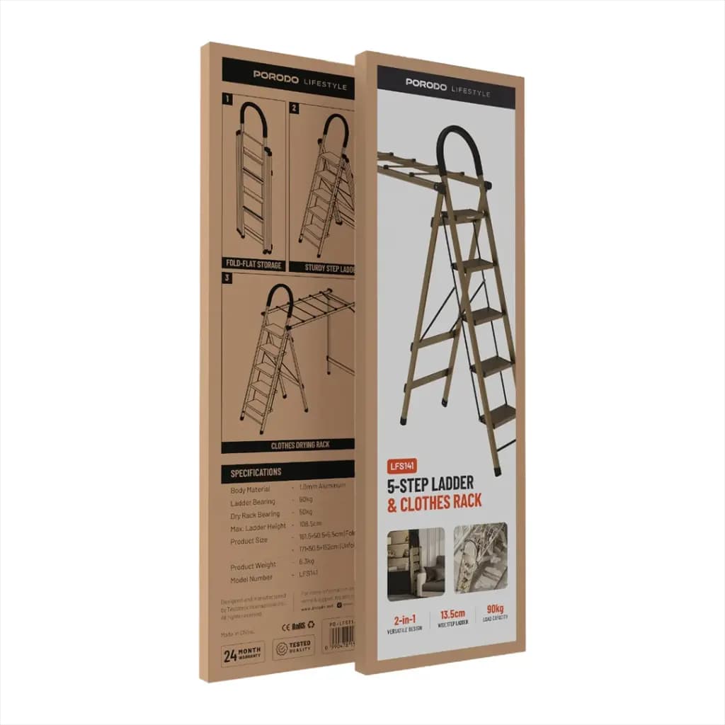 Multi-Function Folding Ladder with Overhead Rack