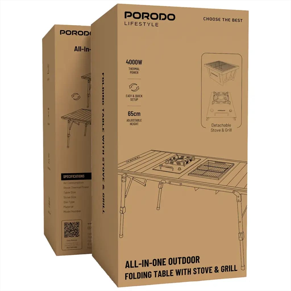 Porodo Lifestyle All-In-One Outdoor Folding Table With Stove & Grill