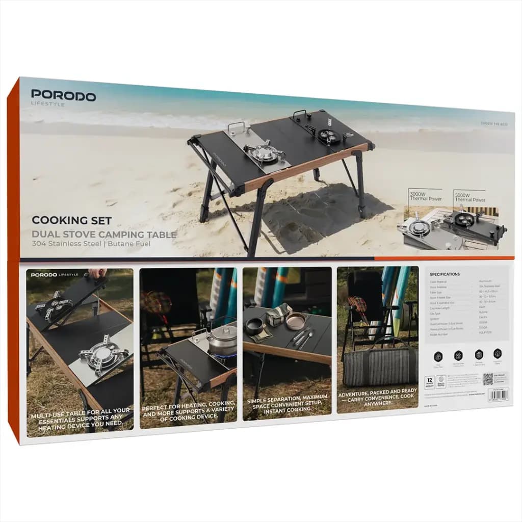 Porodo Dual Stove Camping Table 304 Stainless Steel