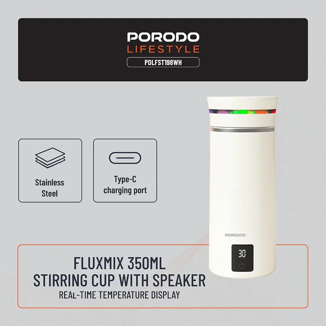 Porodo Lifestyle Fluxmix 350ML Stirring Cup with Speaker
