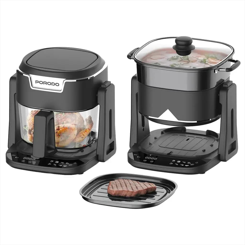Porodo Lifestyle Quick Flip 3-In-1 Air Fryer | Grill | Hot Pot 4.5L