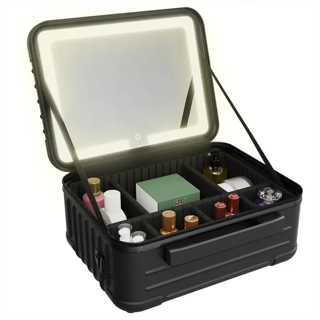 Portable Makeup and Cosmetic Organizer Case with LED Mirror