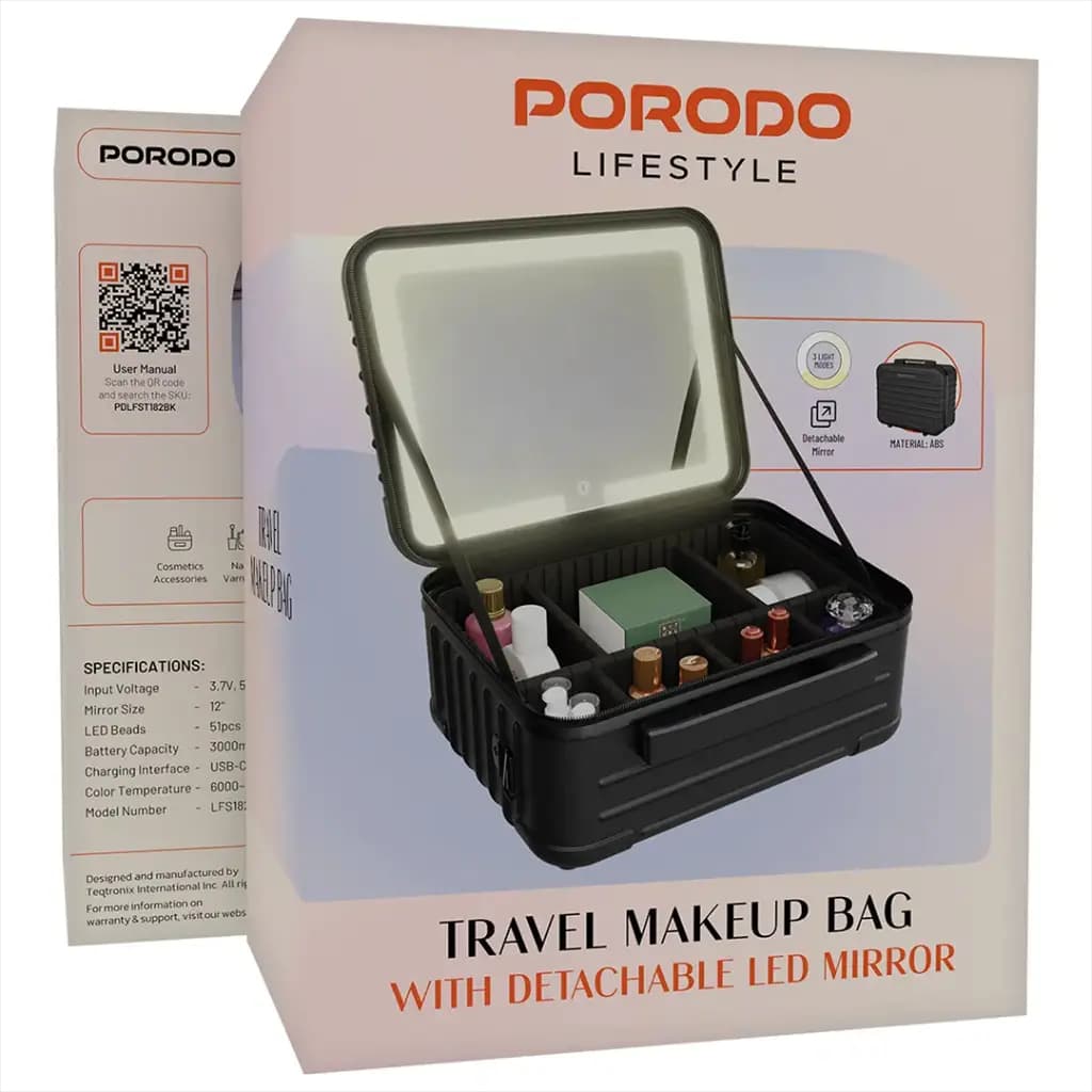Portable Makeup and Cosmetic Organizer Case with LED Mirror