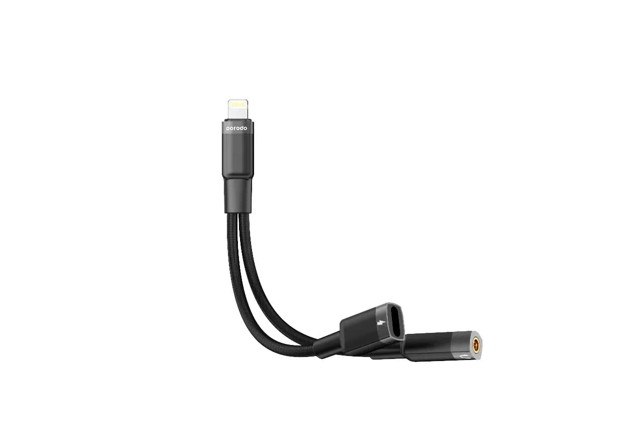 Porodo Lightning Connector Audio & Charge Adapter 0.12m